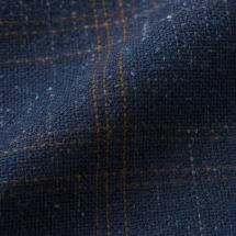 Blazer Bleu carreaux orange Tweed — détail macro tissu