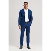 Blazer Bleu roi Tweed Eté — porté décontracté veste ouverte