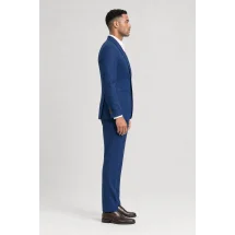 Blazer Bleu roi Tweed Eté — vue profil porté