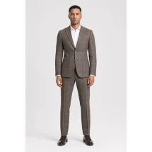 Blazer brun tweed carreaux — porté face — sur mesure — Costume Privé Paris