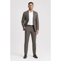 Blazer brun tweed carreaux — porté décontracté veste ouverte