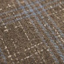 Blazer brun tweed carreaux — détail macro tissu
