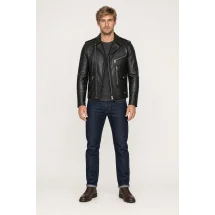 Blouson biker Cuir Noir James — porté face — sur mesure — Costume Privé Paris