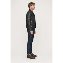 Blouson biker Cuir Noir James — vue profil porté