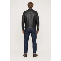 Blouson biker Cuir Noir James — vue de dos porté