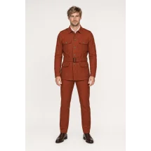 Veste Safari Nubuck orange Clark — porté face — sur mesure — Costume Privé Paris
