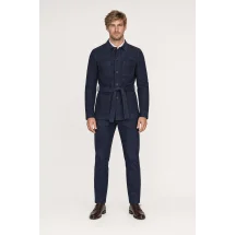 Veste Safari Nubuck bleu Robert — porté face — sur mesure — Costume Privé Paris