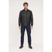 Blouson Cuir noir A1 Marlon — porté face — sur mesure — Costume Privé Paris