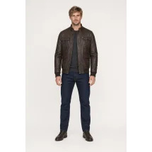 Blouson Cuir marron foncé A1 Marlon — porté face — sur mesure — Costume Privé Paris