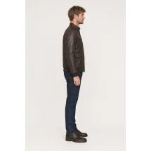 Blouson Cuir marron foncé A1 Marlon — vue profil porté