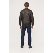 Blouson Cuir marron foncé A1 Marlon — vue de dos porté