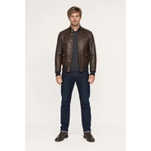 Blouson Cuir marron glacé A1 Cary — porté face — sur mesure — Costume Privé Paris