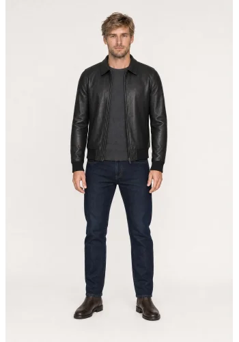 Blouson Cuir Noir A2 John — porté face — sur mesure — Costume Privé Paris