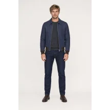 Blouson Nubuck bleu A2 John — porté face — sur mesure — Costume Privé Paris