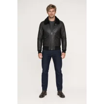 Blouson Cuir Noir G1 Paul — porté face — sur mesure — Costume Privé Paris