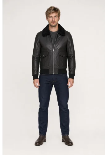Blouson Cuir Noir G1 Paul — porté face — sur mesure — Costume Privé Paris