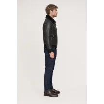 Blouson Cuir Noir G1 Paul — vue profil porté