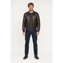 Blouson Cuir marron foncé A2 Gregory — porté face — sur mesure — Costume Privé Paris