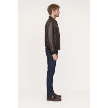 Blouson Cuir marron foncé A2 Gregory — vue profil porté