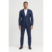 Costume Bleu sharkskin — porté face — sur mesure — Costume Privé Paris