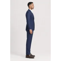 Costume Bleu sharkskin — vue profil porté