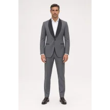 Smoking gris col châle — porté face — sur mesure — Costume Privé Paris