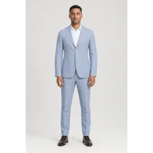 Blazer bleu ciel caviar — porté face — sur mesure — Costume Privé Paris