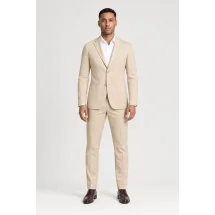 Costume beige coton — porté face — sur mesure — Costume Privé Paris