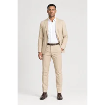 Costume beige coton — porté décontracté veste ouverte