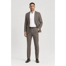 Costume Marron Pied de Poule — porté décontracté veste ouverte