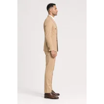 Blazer Beige Sable Croisé — vue profil porté
