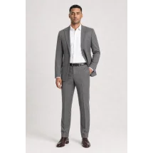 Costume Gris rayures foncées — porté décontracté veste ouverte