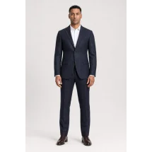 Costume Bleu nuit Flanelle Rayures Craie — porté face — sur mesure — Costume Privé Paris