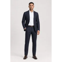 Costume Bleu nuit Flanelle Rayures Craie — porté décontracté veste ouverte