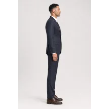 Costume Bleu nuit Flanelle Rayures Craie — vue profil porté