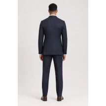 Costume Bleu nuit Flanelle Rayures Craie — vue de dos porté