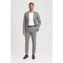 Costume Gris clair Flanelle Rayures — porté décontracté veste ouverte