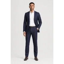 Costume Bleu Flanelle Rayures — porté décontracté veste ouverte