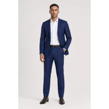 Costume Bleu intense faux-uni — porté décontracté veste ouverte