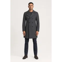 Manteau Caban Gris anthracite Laine & Cachemire — porté face — sur mesure — Costume Privé Paris