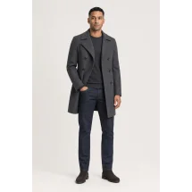 Manteau Caban Gris anthracite Laine & Cachemire — porté veste partiellement ouverte