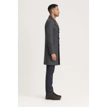 Manteau Caban Gris anthracite Laine & Cachemire — vue profil porté