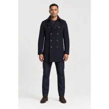 Manteau Caban Bleu navy Cachemire — porté face — sur mesure — Costume Privé Paris