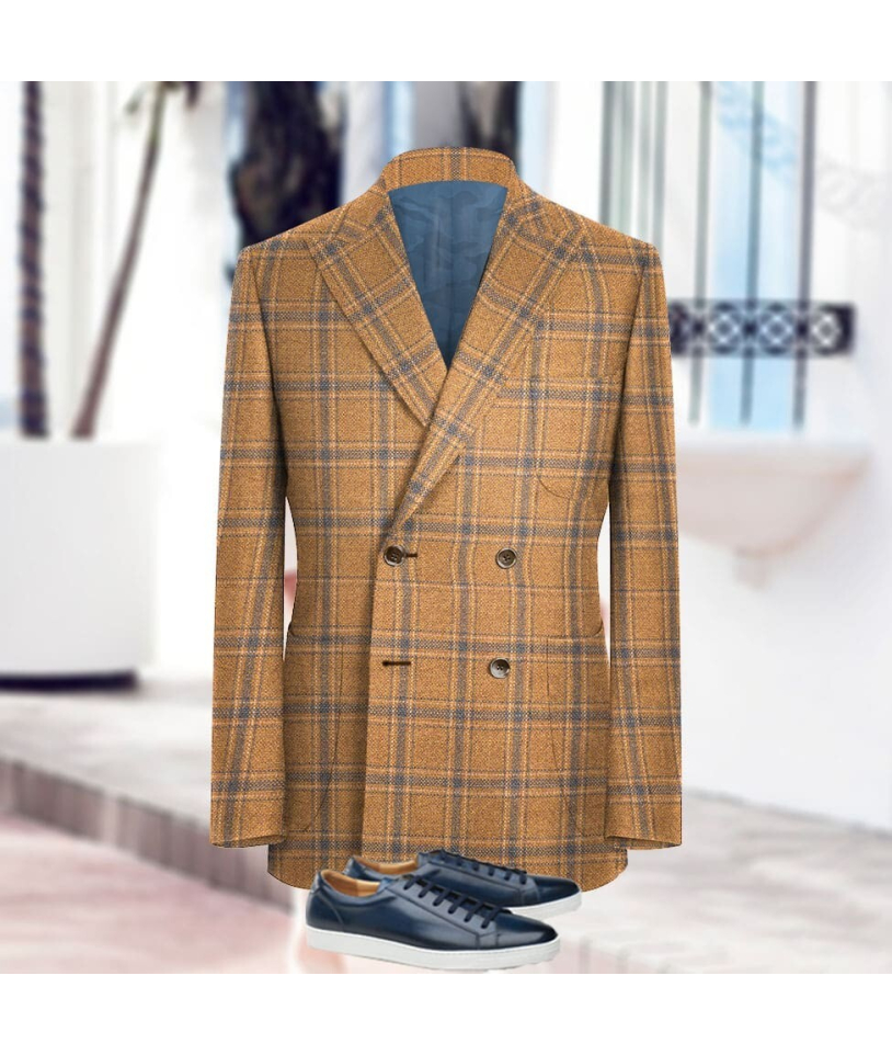 veste croisée orange carreaux bleu été