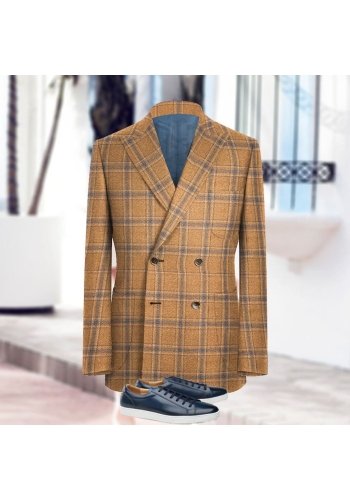 veste croisée orange carreaux bleu été