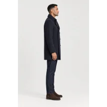 Manteau Caban Bleu navy Cachemire — vue profil porté