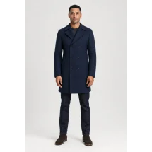 Manteau Caban Bleu Intense Laine & Cachemire — porté face — sur mesure — Costume Privé Paris