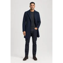 Manteau Caban Bleu Intense Laine & Cachemire — porté veste partiellement ouverte