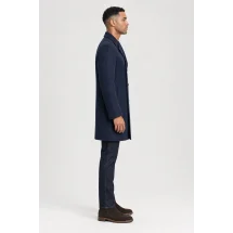 Manteau Caban Bleu Intense Laine & Cachemire — vue profil porté