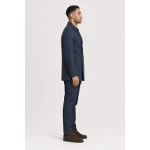 Manteau Caban Bleu Denim — vue profil porté
